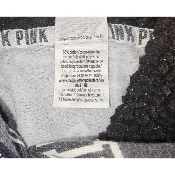 Victoria's Secret PINK Sherpa Lined Medium Hoodie Campus Pullover Gray Logo - Picture 5 of 7